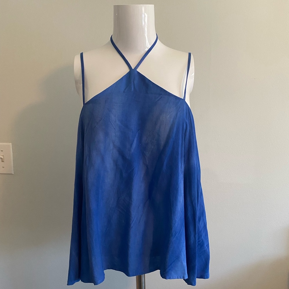 CAD tie dye blue Halter tank top with flowy bottom for a loose fit